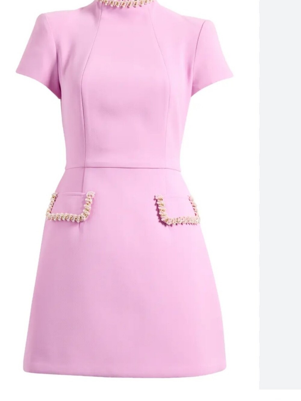 NADINE MERABI Pink Mini Dress with Embellished Pocket Trim